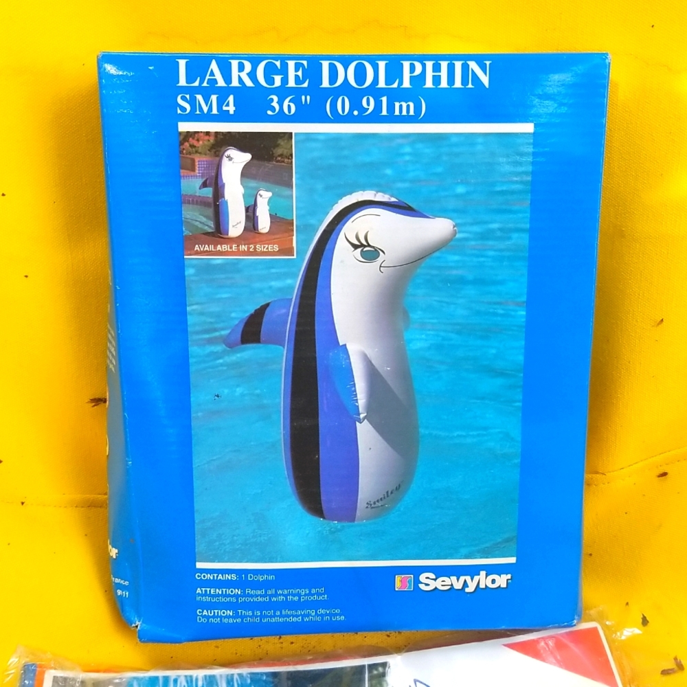 Large Blow UP Swim DOLPHIN Bobble Pool Party Float Sevylor New inBox Vintage y2k
